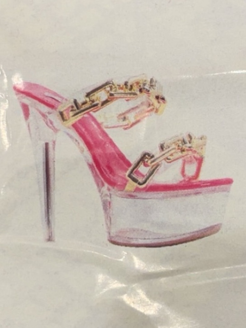 NIB Cape Robbin Pink Clear Platform Stiletto Sandals with Gold Chain Accent